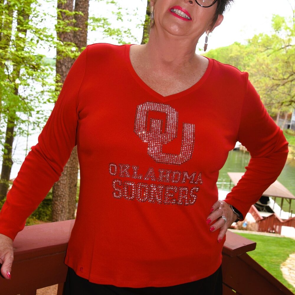 Oklahoma Sooners  rhinestone bling  red long sleeved shirt XL